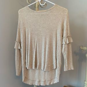 Democracy Cream Ruffle Long Sleeve Top
